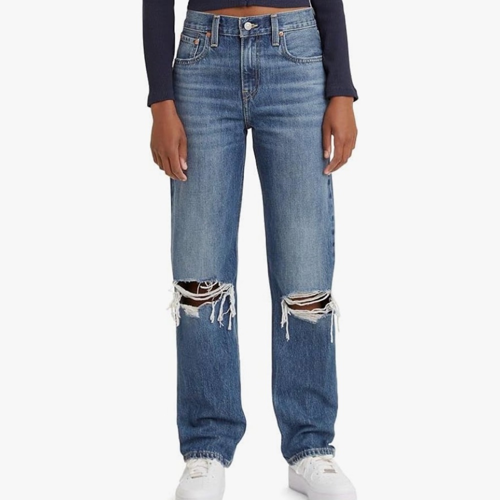 Levi's Blue Ripped Straight Leg Jeans